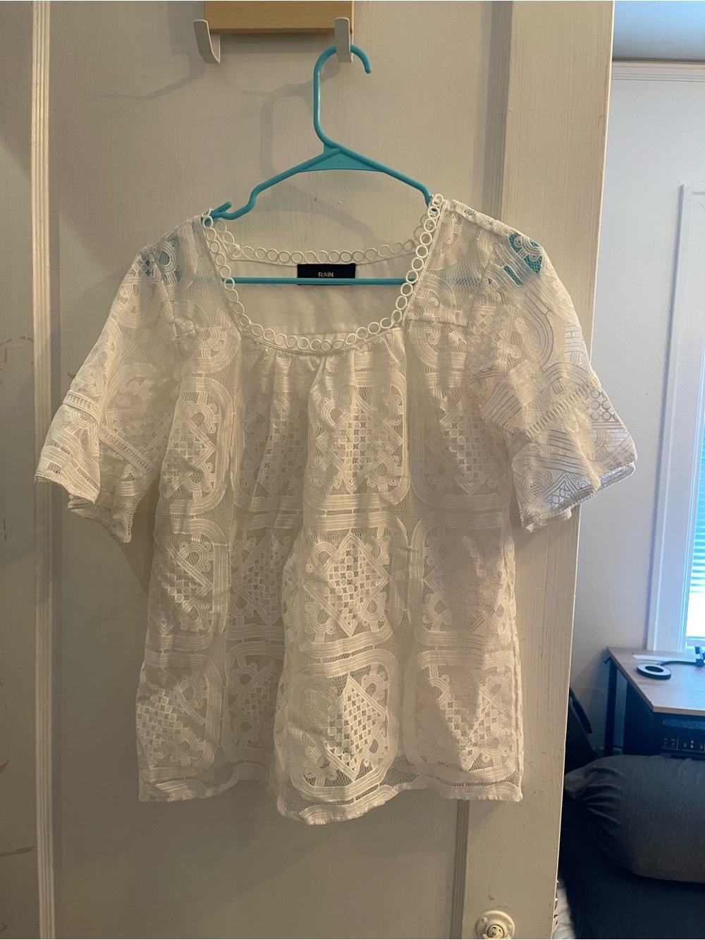RAIN | Cotton Lace Eyelet Babydoll Blouse in White